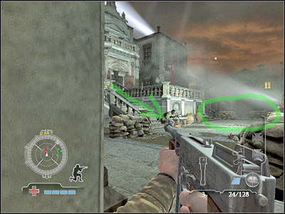 The alternative route to your final destination would require you to find a small passageway which should be located to the right of the starting area for this mission objective - Eliminate German officers - part 1 - Operation Husky - Medal of Honor: Airborne - Game Guide and Walkthrough