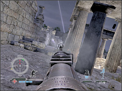 You should be getting closer to your first heavy machine gun post - Ascend to Hilltop Temple - Operation Avalanche - Medal of Honor: Airborne - Game Guide and Walkthrough