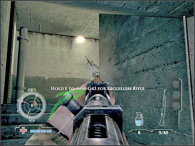 Once you're close enough to a new room, you should consider throwing a couple of grenades at enemy soldiers, especially since you'll find a lot of grenades inside the bunker, so you won't have to leave them for tougher fights - Clear and Secure Spotting Tower - part 2 - Operation Neptune - Medal of Honor: Airborne - Game Guide and Walkthrough