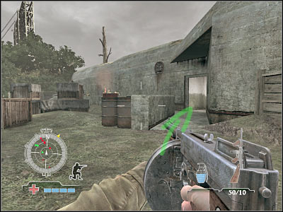 Once you're there, turn left and start shooting at the visible enemy soldiers - Clear Central Casemate - part 1 - Operation Neptune - Medal of Honor: Airborne - Game Guide and Walkthrough