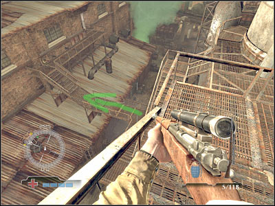 You should end up standing on platform which leads to the factory - Sabotage Tank Factory Control Room - part 1 - Operation Varsity - Medal of Honor: Airborne - Game Guide and Walkthrough
