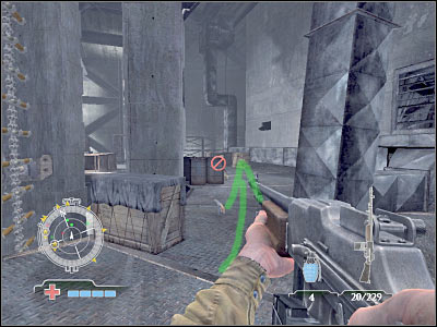 Before you decide to proceed any further, you will have to turn left - Disable Ammunition Lift Controls - part 1 - Operation Der Flakturm - Medal of Honor: Airborne - Game Guide and Walkthrough