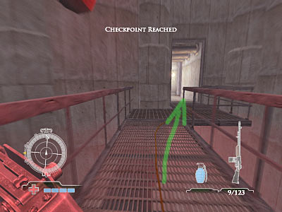 As you've probably noticed, there's a corridor here which leads straight to the basement - Escape Flak Tower - Operation Der Flakturm - Medal of Honor: Airborne - Game Guide and Walkthrough