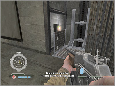Your only task here will be to press a button, so the elevator will be able to start - Assemble with Engineers in Ammunition Storage - Operation Der Flakturm - Medal of Honor: Airborne - Game Guide and Walkthrough