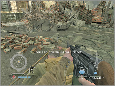 Now you will only have to press the left mouse button, so you'll be able to initialize a huge explosion - Destroy Flak Tower - Operation Der Flakturm - Medal of Honor: Airborne - Game Guide and Walkthrough