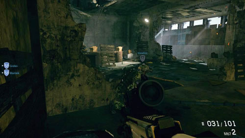 Run to the next room and hide behind the wall, behind Voodoo (picture above) - Mission 11: Old Friends - Campaign - Medal of Honor: Warfighter - Game Guide and Walkthrough