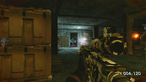 Run up the stairs and immediately hide behind a stack of crates on the left (see picture above) - Mission 13: Shut it Down - Campaign - Medal of Honor: Warfighter - Game Guide and Walkthrough