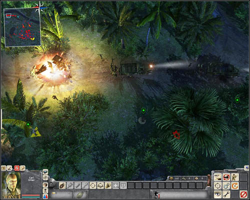 After the explosion, select all your soldiers here and tell them to quickly hide behind the boulder in [3] - Mission 2: Bon Voyage to Cambodia - p. 1 - USA - Men of War: Vietnam - Game Guide and Walkthrough