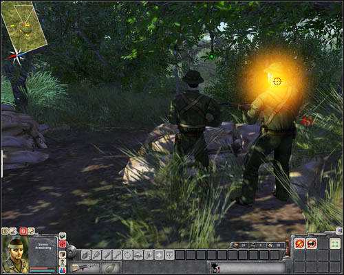 It's a shame that from this distance you aren't able to kill the last two enemies in [17] (including the one who operates the heavy machinegun) - Mission 3: On the Trail of Uncle Ho - p. 2 - USA - Men of War: Vietnam - Game Guide and Walkthrough