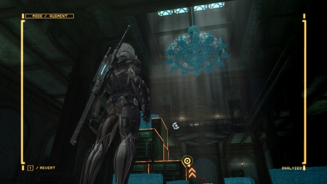 On the chandelier above, there is a Data Storage. - R-01 Coup dEtat - The Main Campaign - walkthrough - Metal Gear Rising: Revengeance - Game Guide and Walkthrough
