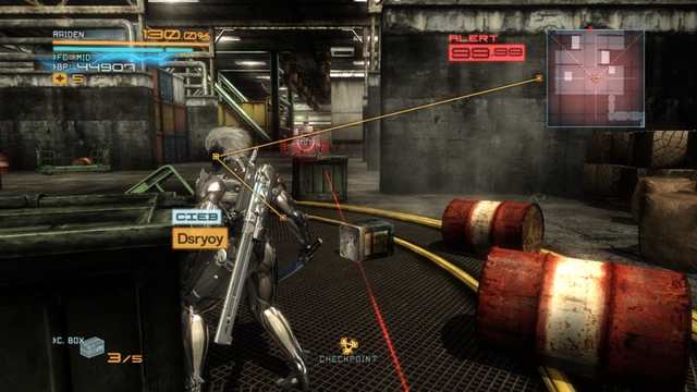 An annoying enemy that is standing in the only passage - R-02 Research Facility - The Main Campaign - walkthrough - Metal Gear Rising: Revengeance - Game Guide and Walkthrough