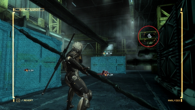 A lefty above and a crate with Endurance Plus to the right. - R-02 Research Facility - The Main Campaign - walkthrough - Metal Gear Rising: Revengeance - Game Guide and Walkthrough