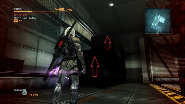 Climb onto the containers to find a Man in the Box. - R-04 Hostile Takedown - The Main Campaign - walkthrough - Metal Gear Rising: Revengeance - Game Guide and Walkthrough