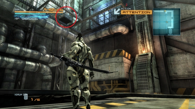A Fuel Cell is located to the left of the red marker. - Boss - Metal Gear Ray - DLC - Jetstream Sam - walkthrough - Metal Gear Rising: Revengeance - Game Guide and Walkthrough