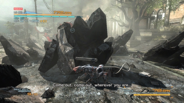 Rocks that can be used to sneak up on the enemy. - Boss - Khamsin - DLC - Blade Wolf - walkthrough - Metal Gear Rising: Revengeance - Game Guide and Walkthrough