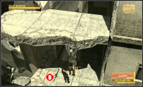 Take the ammo [A] and drop yourself from the ledge - Urban Ruins - First Act - Middle East - Metal Gear Solid 4: Guns of the Patriots - Game Guide and Walkthrough