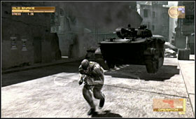 You can also follow the tank using the rooftops - Crescent Meridian - First Act - Middle East - Metal Gear Solid 4: Guns of the Patriots - Game Guide and Walkthrough
