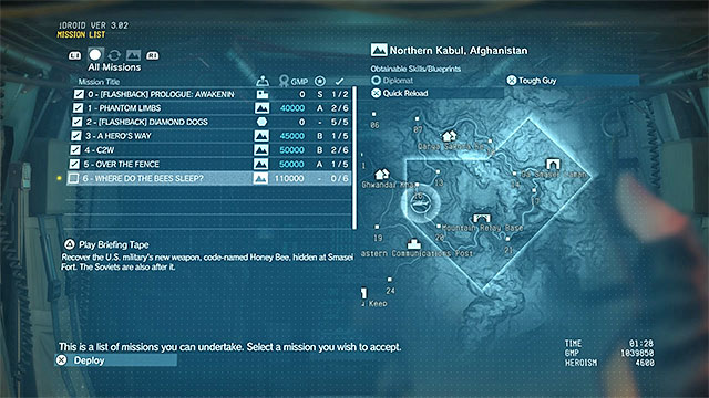After opening the mission list you can check the obtained ranks and completed objectives - Repeating completed missions - Completing missions - Metal Gear Solid V: The Phantom Pain - Game Guide and Walkthrough