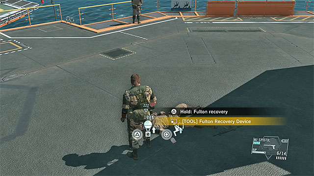 Fulton out the stunned ally (the balloon with a cargo icon) - Completing the basic training on the Mother Base - Mission 2 - Diamond Dogs - Metal Gear Solid V: The Phantom Pain - Game Guide and Walkthrough
