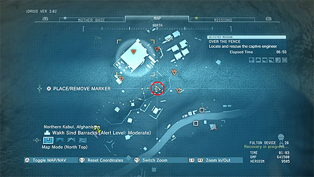 You can try to rescue the prisoner after you have reached the upper part of the Wakh Sind Barracks, still before you have found the engineer, or after you have fultoned him - Remaining Over the Fence secondary mission objectives - Mission 5 - Over the Fence - Metal Gear Solid V: The Phantom Pain - Game Guide and Walkthrough
