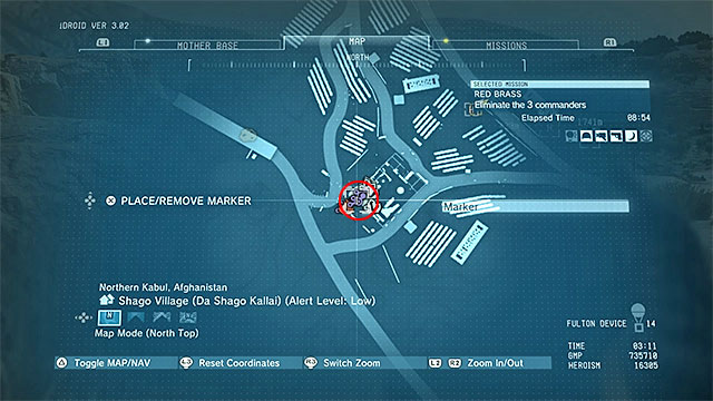The third commander is in Da Shago Kallai, but as soon as the mission starts, he will get into the vehicle and head to Da Wialo Kallai - Locating the three commanders - Mission 7 - Red Brass - Metal Gear Solid V: The Phantom Pain - Game Guide and Walkthrough