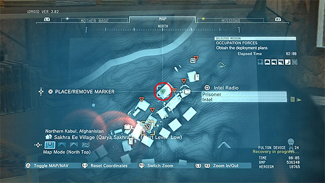 The prisoner that you look for is held at Qarya Sakhra Ee - Remaining Occupation Forces secondary mission objectives - Mission 8 - Occupation Forces - Metal Gear Solid V: The Phantom Pain - Game Guide and Walkthrough