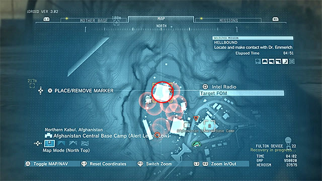 Afghanistan Central Base Camp is a sprawling location and, additionally, there are not too many hills there, or big obstacles that would make the exploration easy and less risky - Finding Doctor Emmerich - Mission 12 - Hellbound - Metal Gear Solid V: The Phantom Pain - Game Guide and Walkthrough