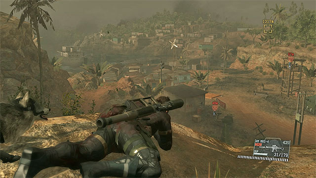 If you decided to cross the village, watch out for the large numbers of enemies. - Reaching the oilfield - Mission 13 - Pitch Dark - Metal Gear Solid V: The Phantom Pain - Game Guide and Walkthrough