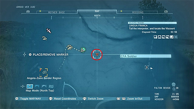 At the beginning of the mission, you can find the Viscount outdoors, to the North-East of Kiziba Camp - the locations has been shown in the above screenshots - Identifying and rescuing the Viscount - Mission 14 - Lingua Franca - Metal Gear Solid V: The Phantom Pain - Game Guide and Walkthrough