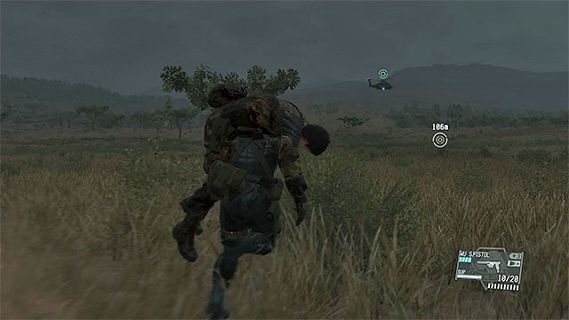 It is a good idea to send the other team member back to the base in the helicopter - Rescuing the ally being held in the camp - Mission 17 - Rescue the Intel Agents - Metal Gear Solid V: The Phantom Pain - Game Guide and Walkthrough