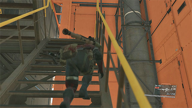 Get to the stairs and go to the upper part of the R&D platform - Eliminating the enemy commander - Mission 22 - Retake the Platform - Metal Gear Solid V: The Phantom Pain - Game Guide and Walkthrough