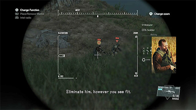 Identify the trafficker and his escort from a safe distance. - Locating the trafficker - Mission 26 - Hunting Down - Metal Gear Solid V: The Phantom Pain - Game Guide and Walkthrough