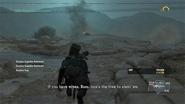 During a minor break, place the mines or order a supply drop - Eliminating the Soviet mechanized unit - Mission 45 - A Quiet Exit - Metal Gear Solid V: The Phantom Pain - Game Guide and Walkthrough