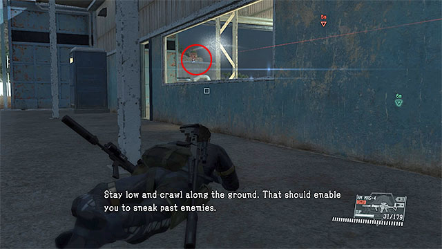 The prisoner is held in the hangar, but dont hurry trying to rescue him, because the area is guarded by a sniper (shown in the picture above) - Side-Ops missions walkthroughs (41-50) - Side-Ops - Metal Gear Solid V: The Phantom Pain - Game Guide and Walkthrough