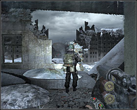Enter an area with large concrete blocks #1 and use them to gain access to the upper floor of the building - Walkthrough - Outpost - Chapter 4 - Metro 2033 - Game Guide and Walkthrough