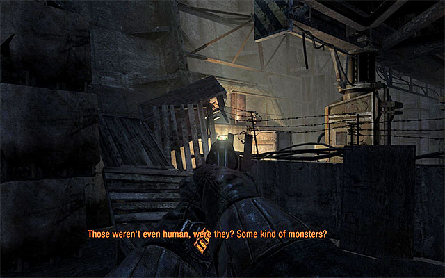 There is a new area with opponents in front of you and, like in third chapter, it would be good to carry on stealth actions, eliminating enemies or passing them by without triggering an alarm - Find a way to get upstairs - Chapter 5: Separation - Metro: Last Light - Game Guide and Walkthrough