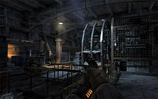 Another possible way is to get to the destination through the central part of the hall - Find the switch to open the double doors - Chapter 6: Facility - Metro: Last Light - Game Guide and Walkthrough