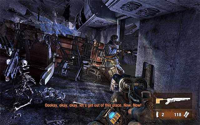 Only then should you join your companion to help him put the mask on - Follow Pavel to the Theater Station - Chapter 8: Echoes - Metro: Last Light - Game Guide and Walkthrough
