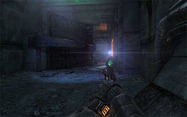 After you squeeze past the enemies, take the path to the right, but retreat and hide behind the barrels as soon as you notice the soldiers shown in the above screenshot - Escape the Red Line territory - Chapter 11: Revolution - Metro: Last Light - Game Guide and Walkthrough