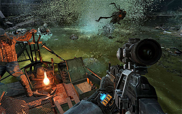 From now on, you can attack shrimps, best by aiming at their heads 9screenshot 1) - Reach Venice - Chapter 14: Dark Water - Metro: Last Light - Game Guide and Walkthrough