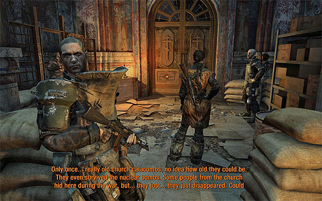 Finally, approach Anna to initiate a cutscene featuring Lesnicki's attack on the church - Reach Oktyabrskaya - Chapter 18: Undercity - Metro: Last Light - Game Guide and Walkthrough