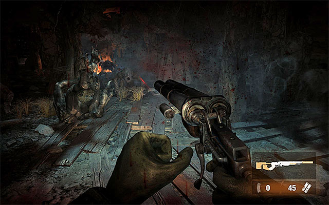After you succeed, explore the area to find, among others a double-barreled shotgun with four barrels instead of two (a similar modification can be purchased from dealers so, it is not an absolute novelty) - Follow the catacombs towards Oktyabrskaya - Chapter 18: Undercity - Metro: Last Light - Game Guide and Walkthrough
