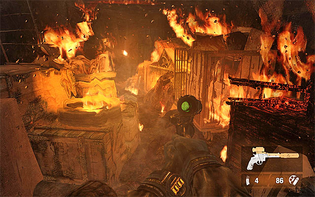 Enter the burning corridor and sprint through to avoid taking excessive damage - Find and save Anna - Chapter 19: Contagion - Metro: Last Light - Game Guide and Walkthrough