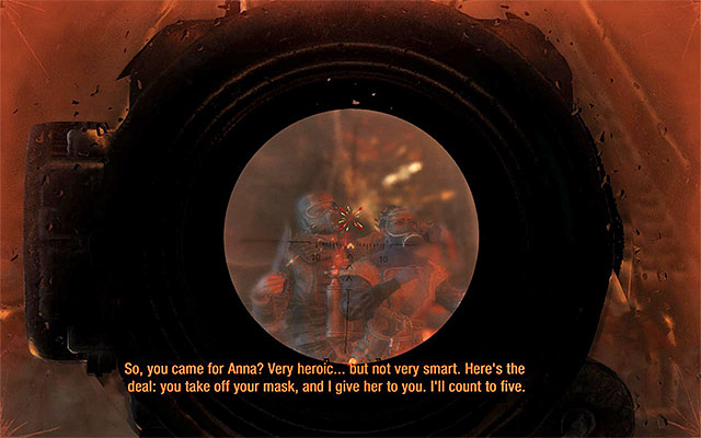 Right after you open the door, you will see a cutscene of you meeting the person that has been holding Anna hostage - Find and save Anna - Chapter 19: Contagion - Metro: Last Light - Game Guide and Walkthrough