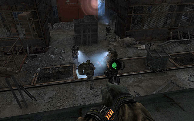 Position yourself near the edge of the car rooftop and wait for the enemies to disperse - Find about the plans of the Red Line troops - Chapter 25: Depot - Metro: Last Light - Game Guide and Walkthrough