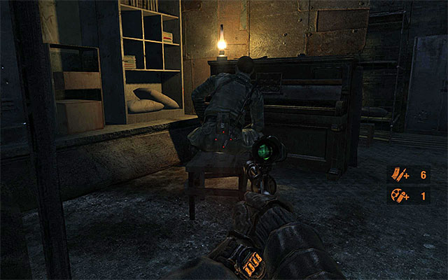 9) Piano (Chapter 11 - Revolution) - The instrument is in area C1 of the armory, which is the barracks - Musical Instruments - Other Secrets - Metro: Last Light - Game Guide and Walkthrough