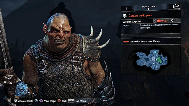 The window of an example member of Saurons Army- you can learn his rank and power level - Basic information - Saurons Army (Nemesis System) - Middle-earth: Shadow of Mordor - Game Guide and Walkthrough