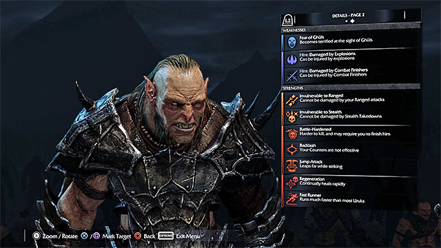 An example page with weak an strong points of a member of the Saurons Army - Weak and strong points of the members of the Saurons Army - Saurons Army (Nemesis System) - Middle-earth: Shadow of Mordor - Game Guide and Walkthrough