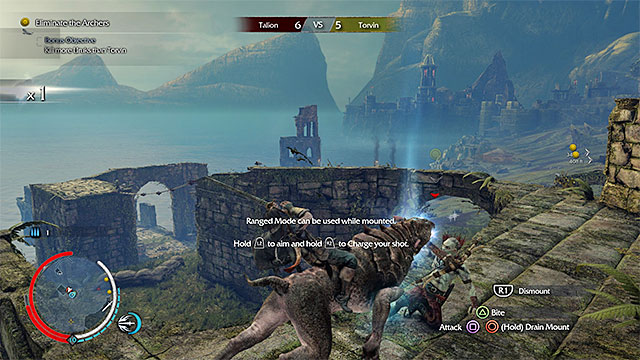 The caragor will have no problems reaching the ledge with the archer - 14: Big Game - Main missions - Middle-earth: Shadow of Mordor - Game Guide and Walkthrough