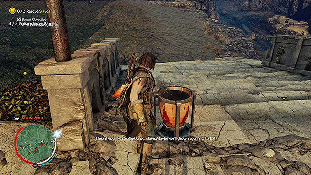 Once you poison a barrel, get away from it quickly - Drink Up - Outcast Rescue Missions - Middle-earth: Shadow of Mordor - Game Guide and Walkthrough
